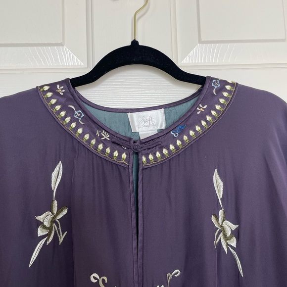 Soft Surroundings silk and embroidered kimono robe plum and tea | L - Picture 8 of 14